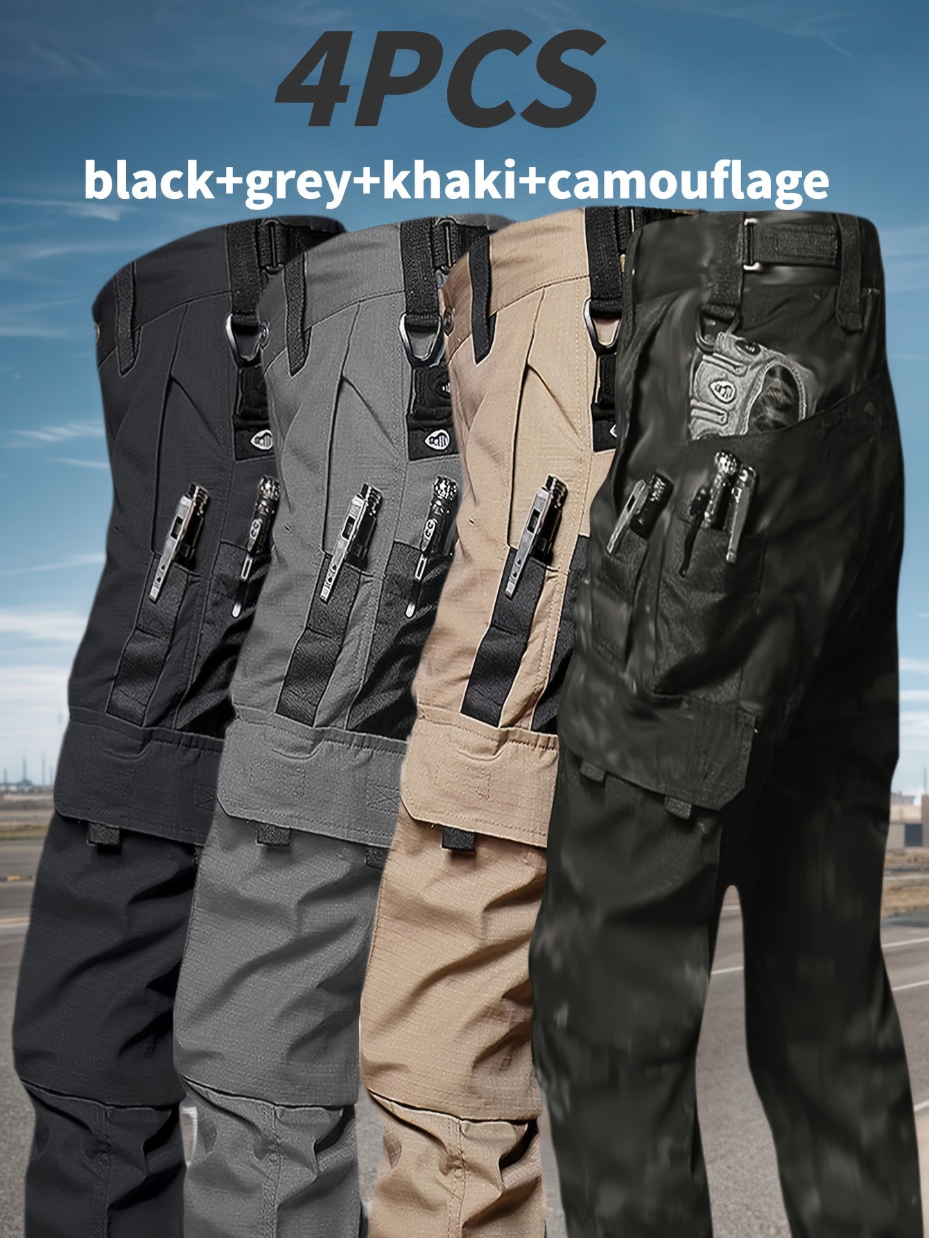 4 Pack Tactical Pants for Men Stretch, Ripstop Work Pants for Men, Lightweight Hiking Cargo Pants, Outdoor Apparel, Gift for Summer