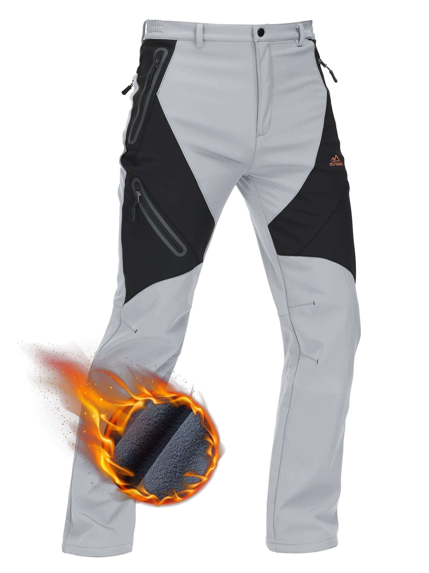 Men'S Thermal Insulated Soft Shell Pants with Fleece Lining - Moisture-Wicking, Windproof & High Quality, 3D Knee Zip Pockets, Full-Zip Closure, Straight Leg Fit for Hiking, Camping, Running, Fishing - Winter Outdoor Sports &