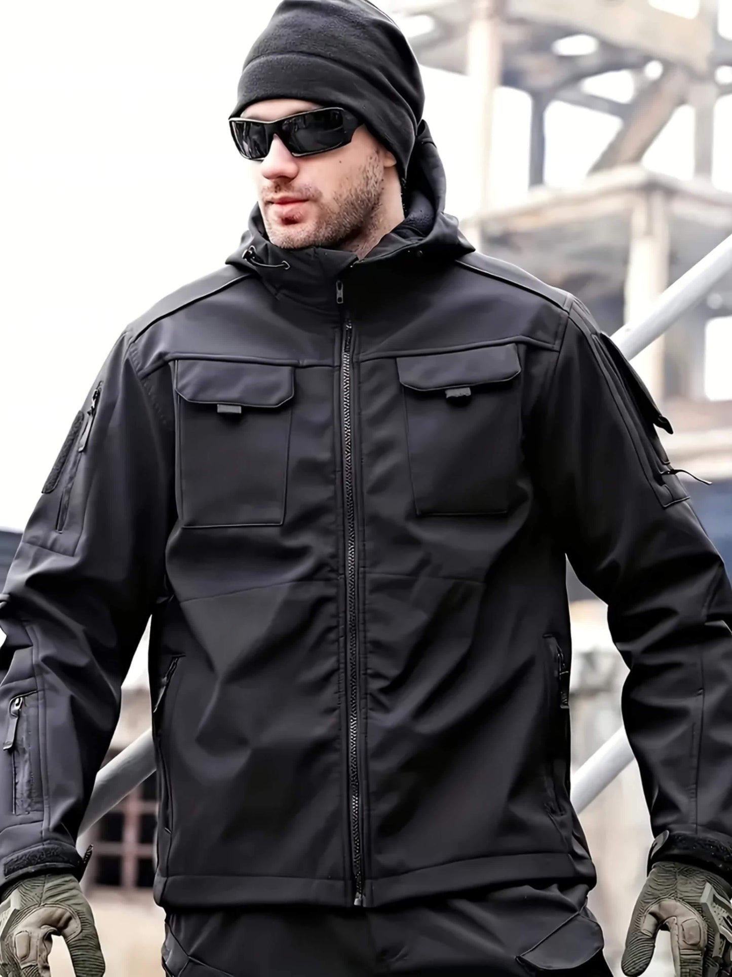 Mens Windproof Lined Hooded Jacket And Pants Set Hiking Gear