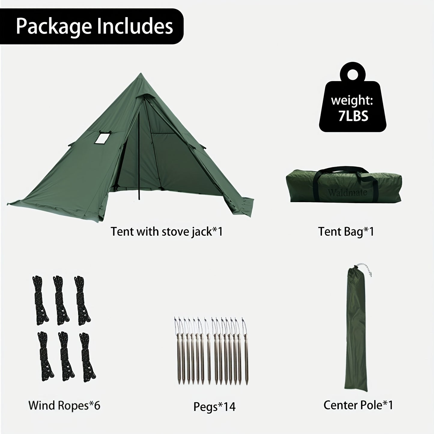 Tipi Camping Tent All-Season 3-4 Person With Stove Jack