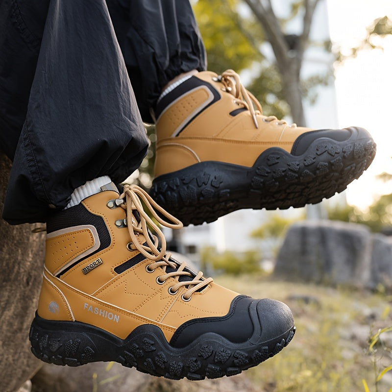 Men Mountaineering Shoes All Seasons With High Top PU Upper