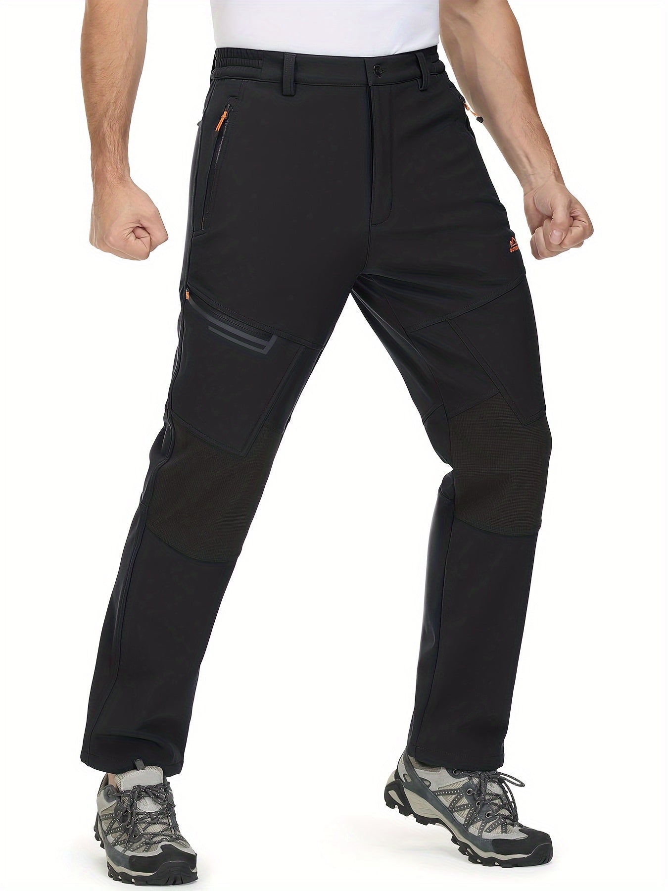 [1 Warm Jacket And 1 Pant] Men's Thermal Fleece Lined Jacket & Pants Set Winter Men's Windproof Snow Ski Suit Adjustable Storm Hood 5 Pockets 4 Zip Pockets Reinforced Knees Elastic Waist for Winter Hiking Camping Climbing Fis