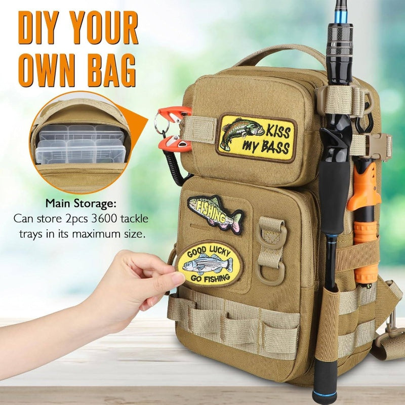 5 Gallons Floating Fishing Basket | Sling Bag with Set, Sling Tackle Bag 3600 Tackle Box, Fishing Line Spooler, Fish Gripper, Pliers, Lanyard, 6pcs Random Lures Khaki
