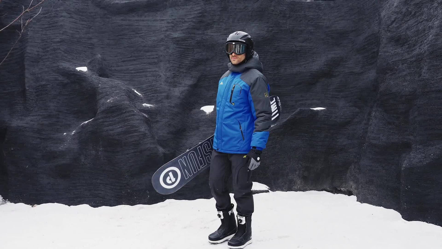 [1 Warm Jacket And 1 Pant] Men's Thermal Fleece Lined Jacket & Pants Set Winter Men's Windproof Snow Ski Suit Adjustable Storm Hood 5 Pockets 4 Zip Pockets Reinforced Knees Elastic Waist for Winter Hiking Camping Climbing Fis