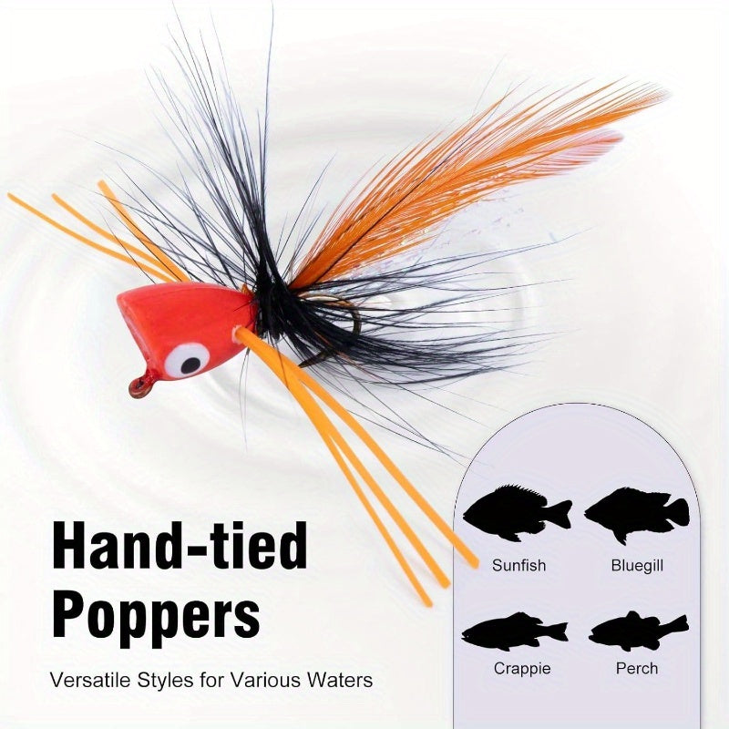 Fly Fishing Poppers Lures, Topwater Popper Flies Bugs Lure, Fly Fish Poppers Fishing Lures Kit, Dry Flies for Panfish Bluegill Crappie Sunfish Bass Trout Salmon