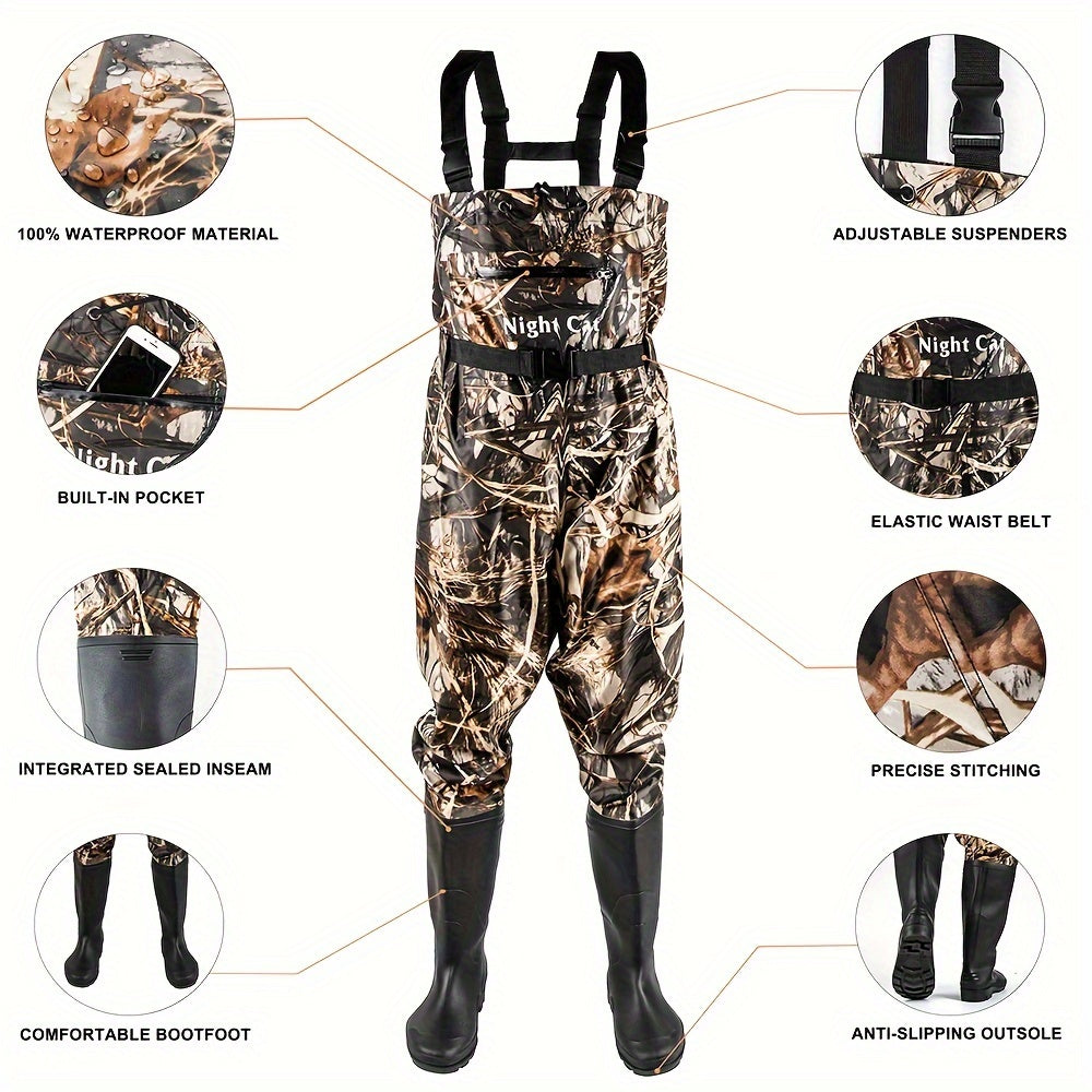Night Cat Unisex Fishing Hunting Chest Waders With Boot Footstraps Breathable & Lightweight Size 6.5 To 13
