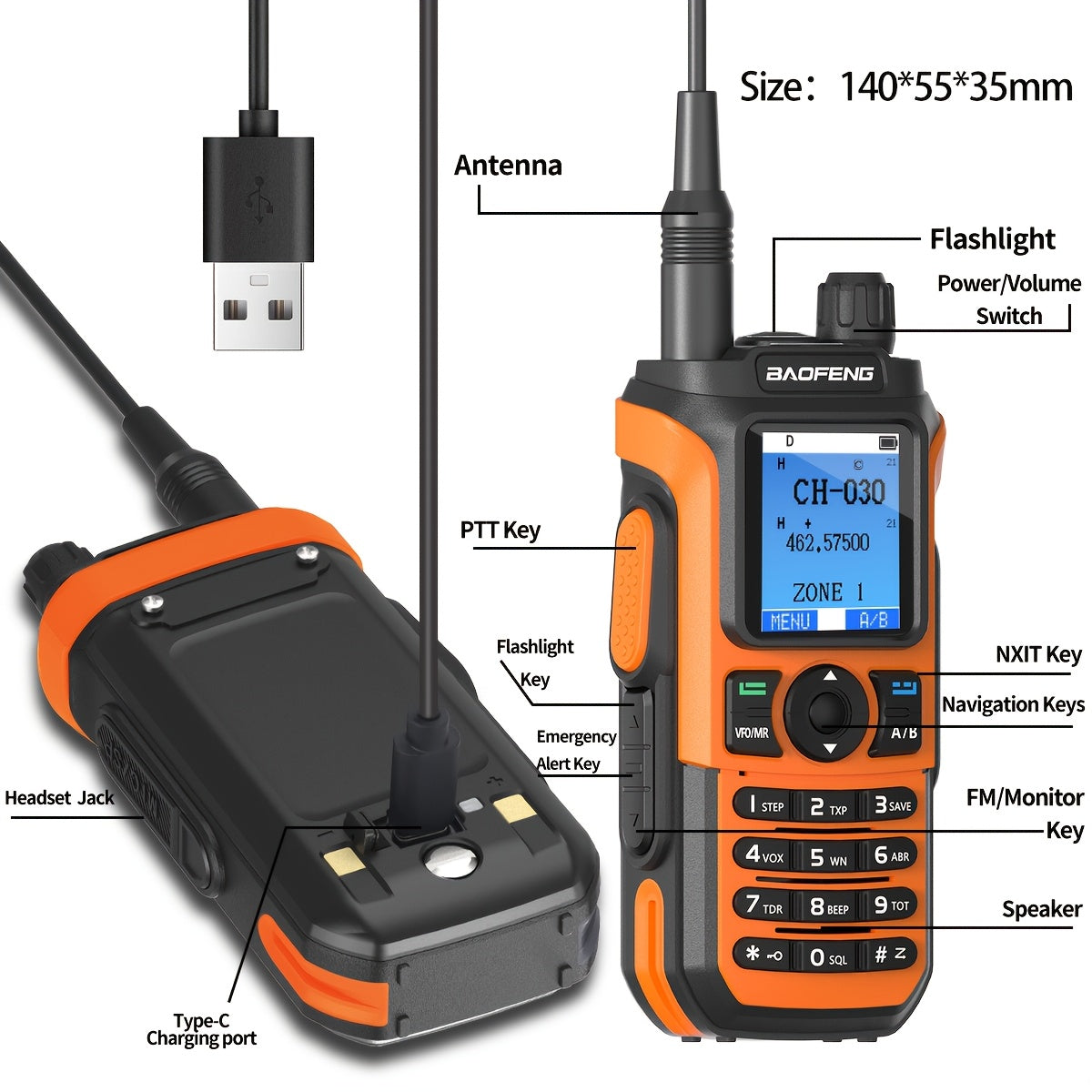 Baofeng GMRS Two Way Radio GM21 999 Channels USB Charger