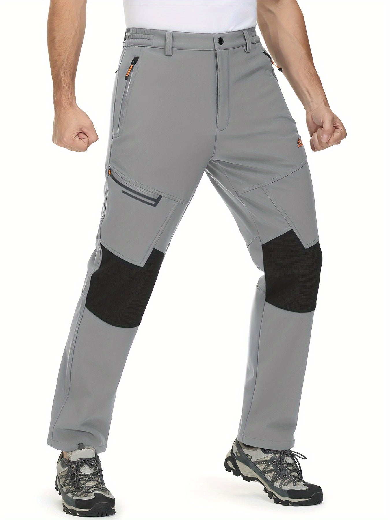 [1 Warm Jacket And 1 Pant] Men's Thermal Fleece Lined Jacket & Pants Set Winter Men's Windproof Snow Ski Suit Adjustable Storm Hood 5 Pockets 4 Zip Pockets Reinforced Knees Elastic Waist for Winter Hiking Camping Climbing Fis