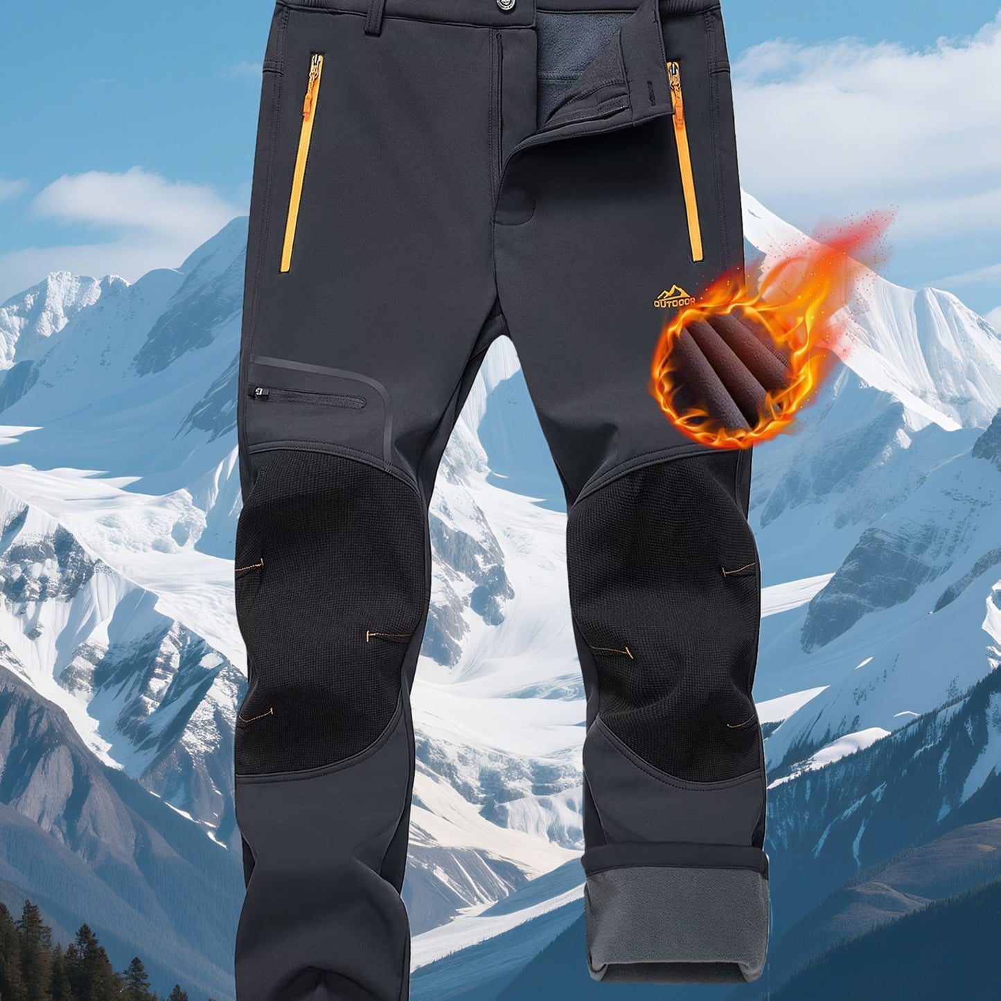 Men'S Heavy-Duty Thermal Winter Pants - Windproof High Quality Softshell with Fleece Lining, Thickened Insulation, Multi-Pocket Design (Knee & Zippered Pockets), Elastic Waist & Cuff - Ideal for Skiing, Snowboarding, Camping,