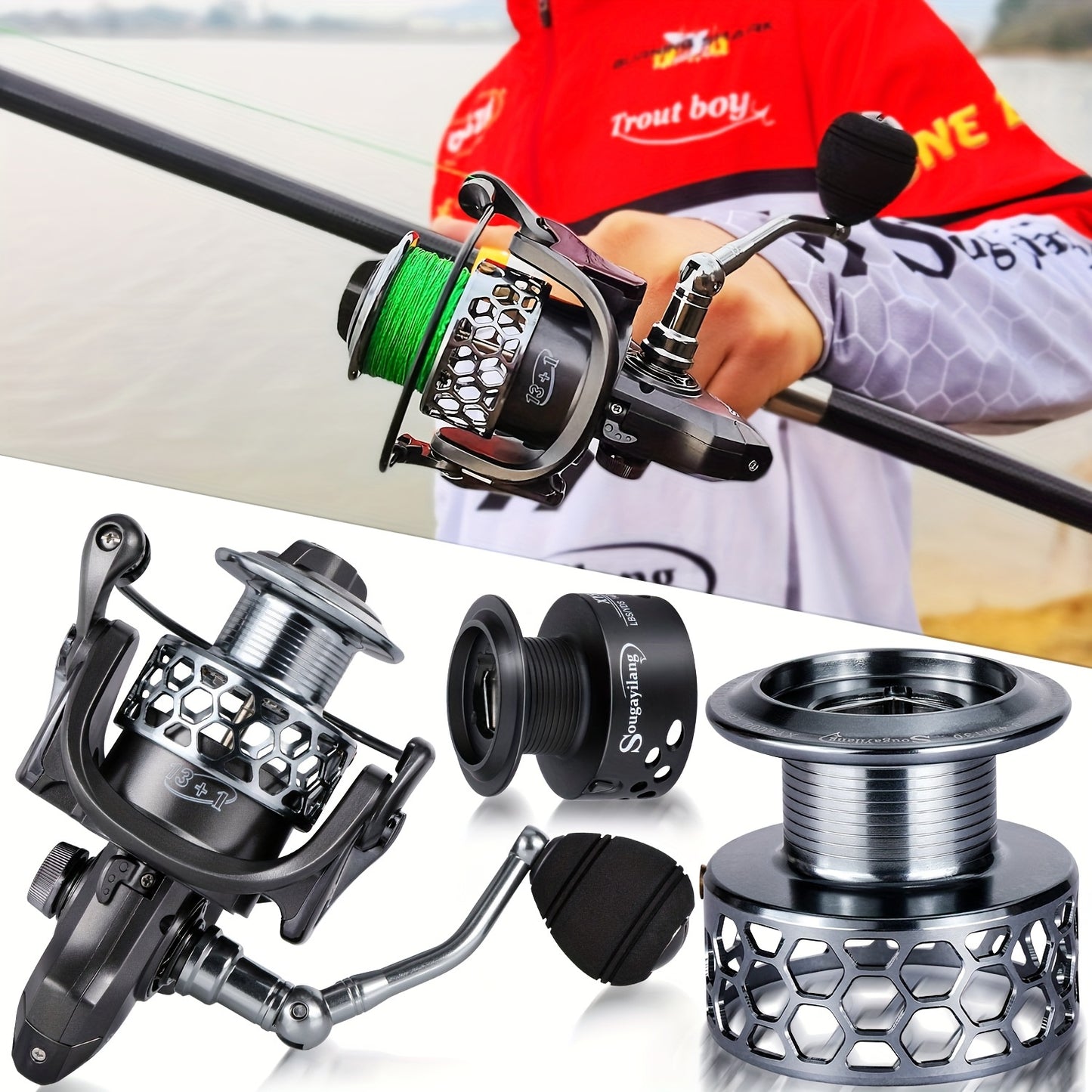 Sougayilang Spinning Reel 13 Bearings High Gear Aluminum Spool