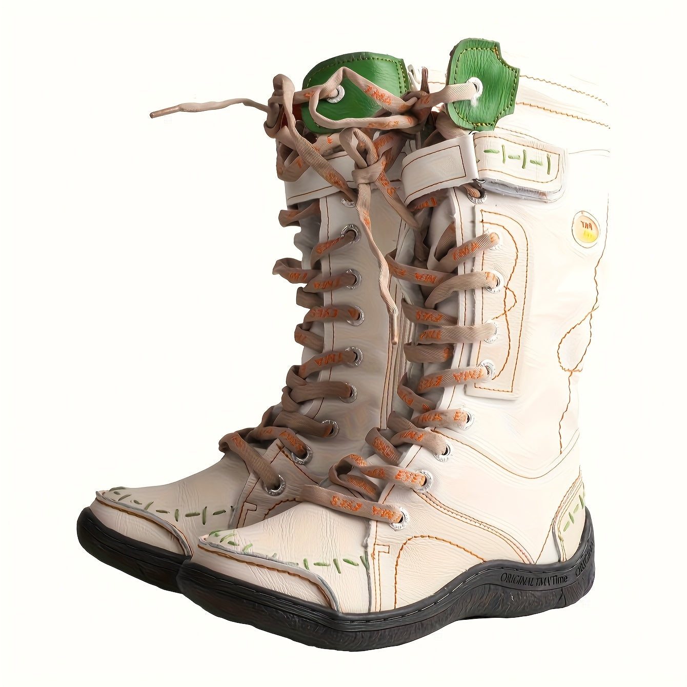 TMA EYES -Lined Hand-Stitched Leather Fashion Vintage Winter Patchwork Design Women's Mid-Calf Boots