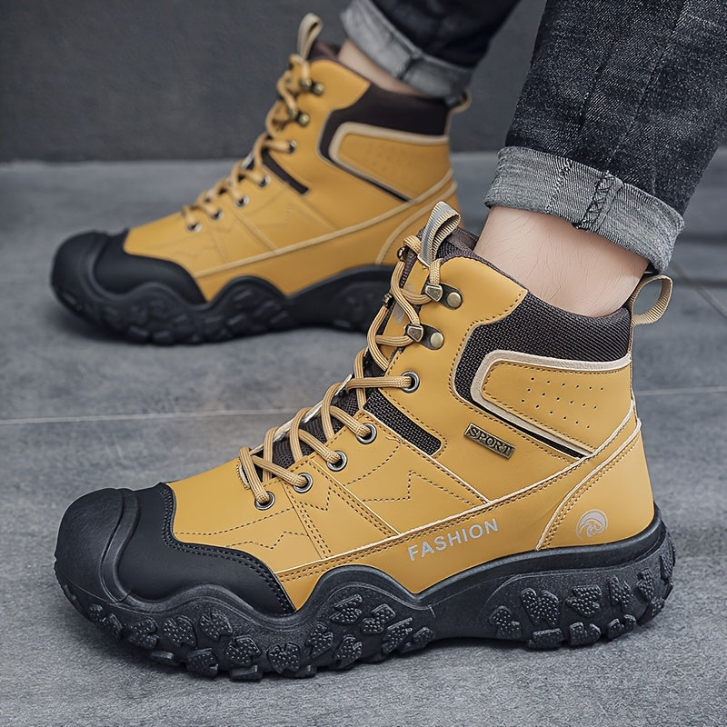 Men Mountaineering Shoes All Seasons With High Top PU Upper