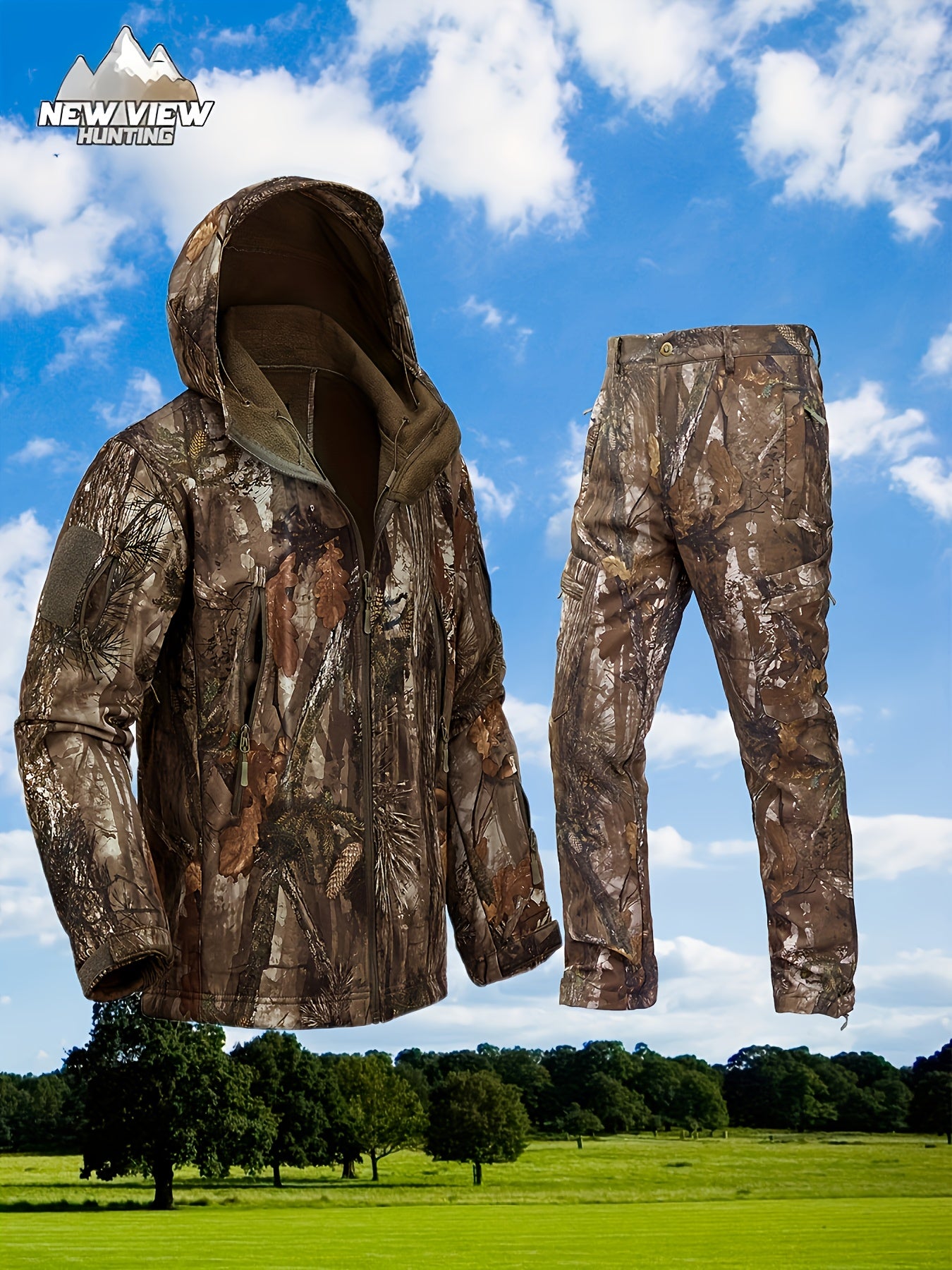 VIEW Silent Camouflage Hunting Outfit for Men, Fleece-Lined Hunting Jacket and Pants, Cold Weather, Ideal Gift for Husbands Sons Fathers