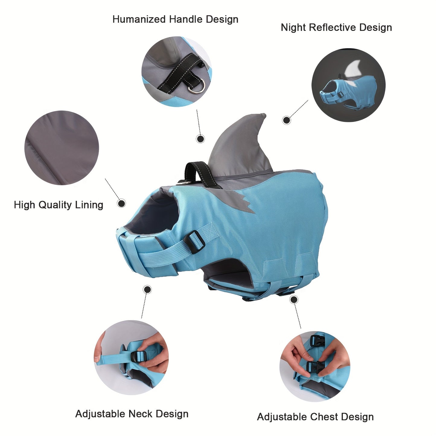 Reflective Shark Shape Pet Life Jacket Adjustable Dog Vest