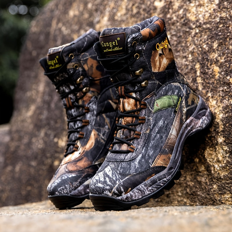 Men's Heavy-Duty Waterproof Camo Hiking Boots - Slip-Resistant Breathable Hunting Boots with Camouflage Design, All-Season Outdoor Trekking Shoes, Mid-Calf Height & Cushioning (Rubber Sole) for Camping, Climbing, Elk Hunting