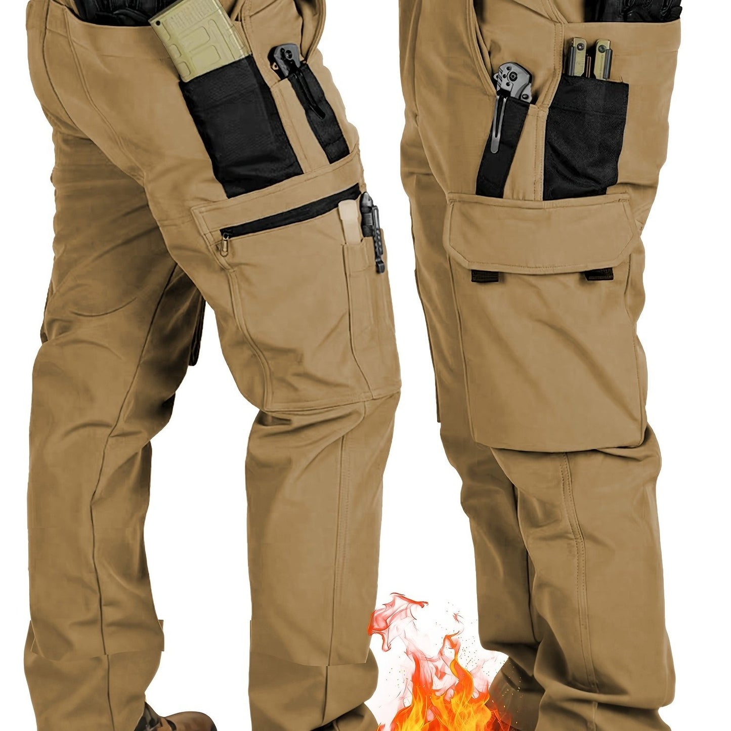 Men's Insulated Windproof Softshell Pants With 9 Pocket Outdoor Trousers