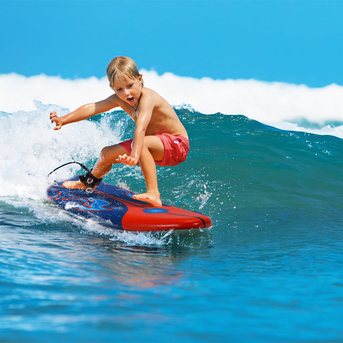 COSTWAY 6' Surfboard Foamie Body Surfing Board W/ 3 Fins Leash for Kids Adults