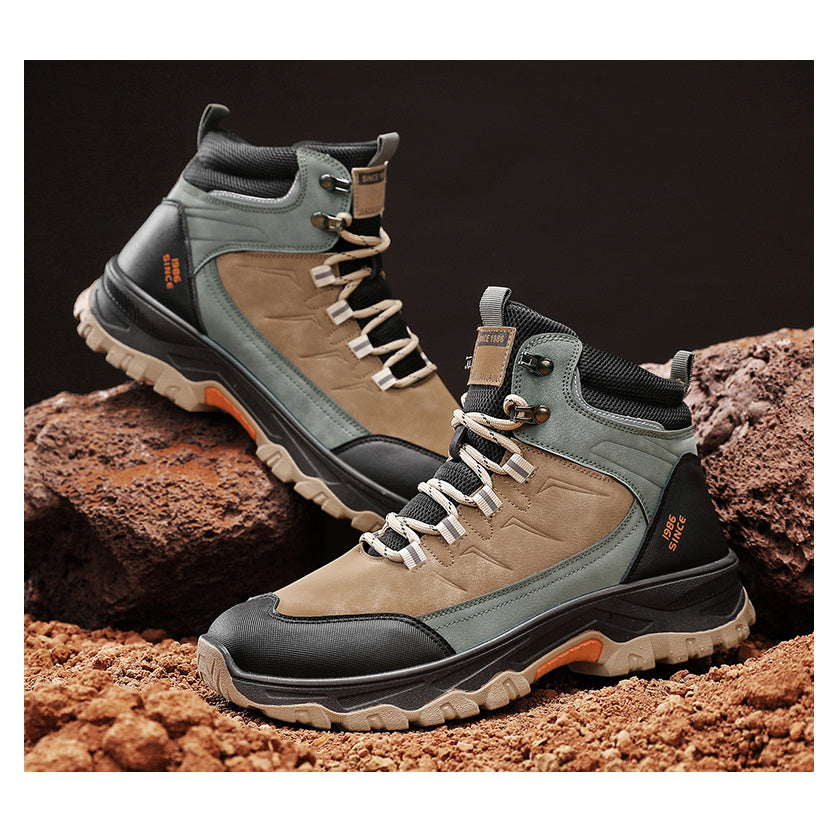 Women's Heavy-Duty High-Top Work Boots with Thick Rubber Sole & Rugged Tread - All-Terrain Traction, Round Toe PVC (Brown/Black) - Winter & Autumn Outdoor Boots for,, Farm, Casual Wear - Durable Ankle