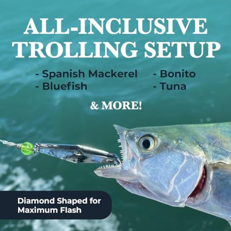 Clarkspoon All-in-One Trolling Fishing Kit: 4+2 Rigged Lures, Trolling Sinkers & Planers, Hand-Rigged in USA, Ready-to-Fish Tackle for Spanish Mackerel, Bluefish, Bonito, Tuna - Saltwater/Coastal Fishing Gear with Tackle Box
