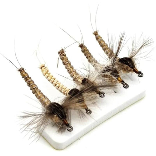 Pack of 5 Deer Hair Dry Fly Fishing Lure - Mayfly Wing Saltwater/Brackish water fly suitable for Trout, Bass, Salmon with #10 #12 #14 Hooks - for river, sea, fly-tying (Catchable Fly Lure)