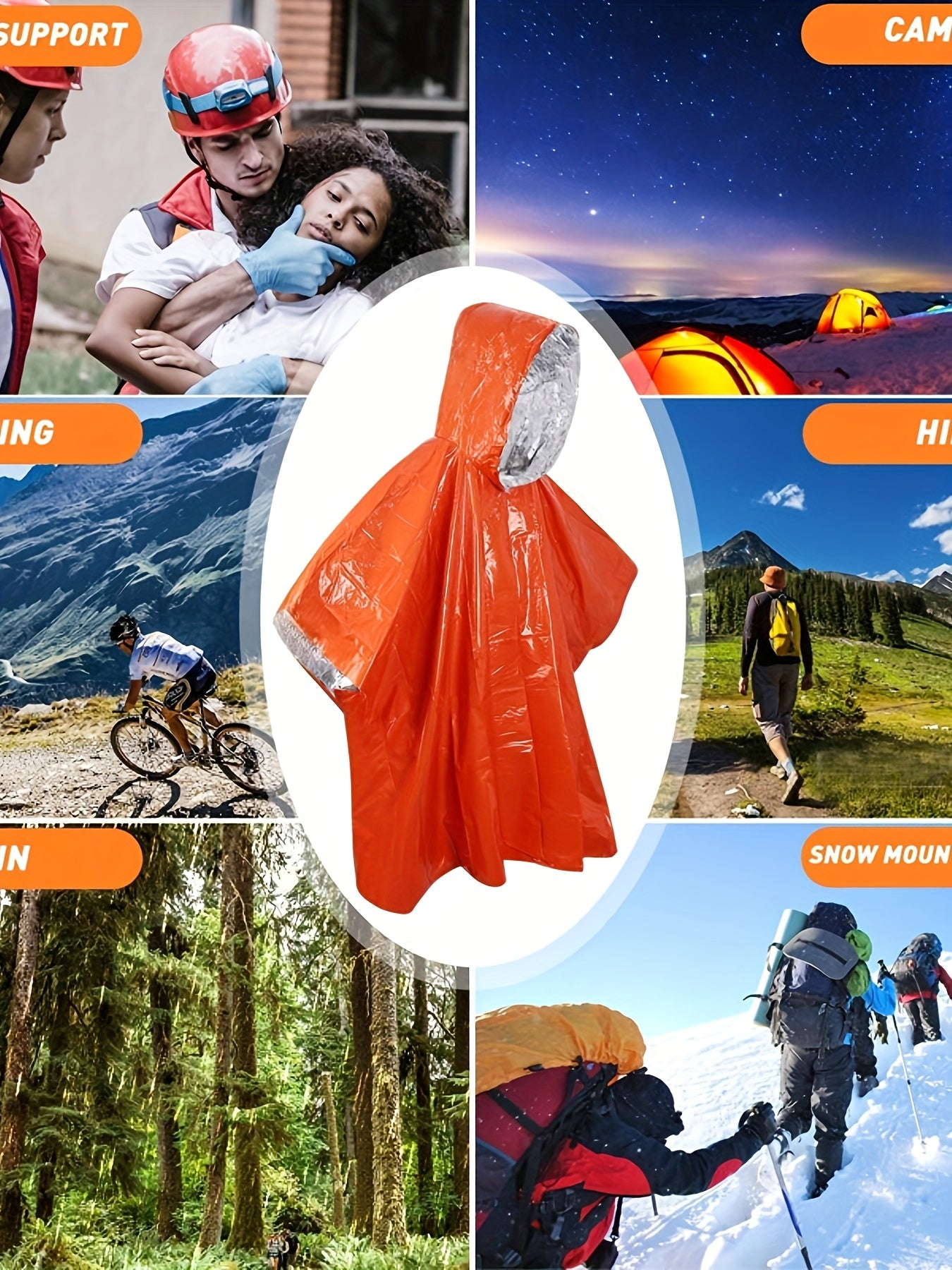 Emergency Survival Outdoor Hooded Rain Poncho High Visibility