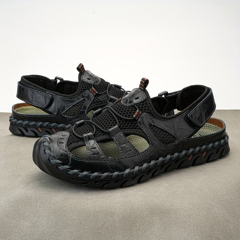 Men's Breathable Close Toe Sandals With Hook Loop Rubber Sole