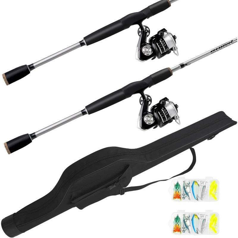 2pcs Fishing Rod and Spinning Reel Combo with Lures | Portable Fishing Rod Kit for Saltwater and Freshwater, Travel Fishermen, Fast Action, Medium Light Power, Silvery Color