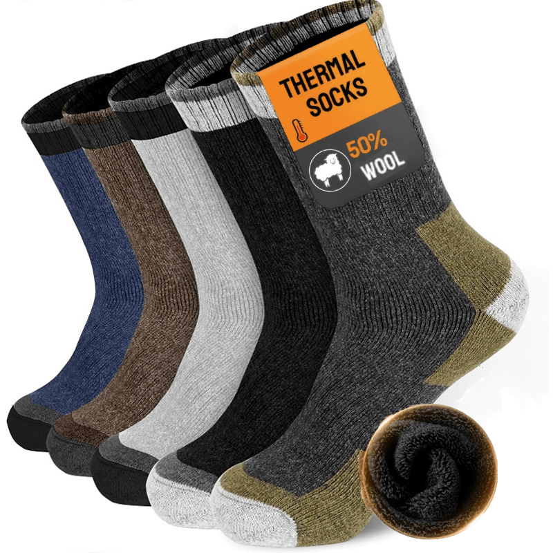 Thermal Wool Socks For Men Thick Knit Striped Fabric