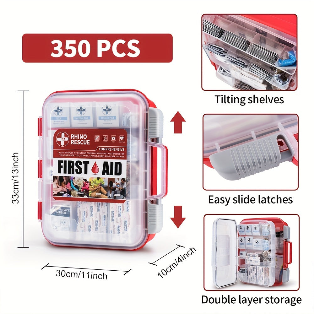 RHINO RESCUE OSHA All-Purpose First Aid Kit, Home & Office Professional Medical Supplies, Ideal for Outdoor, Emergency, Business