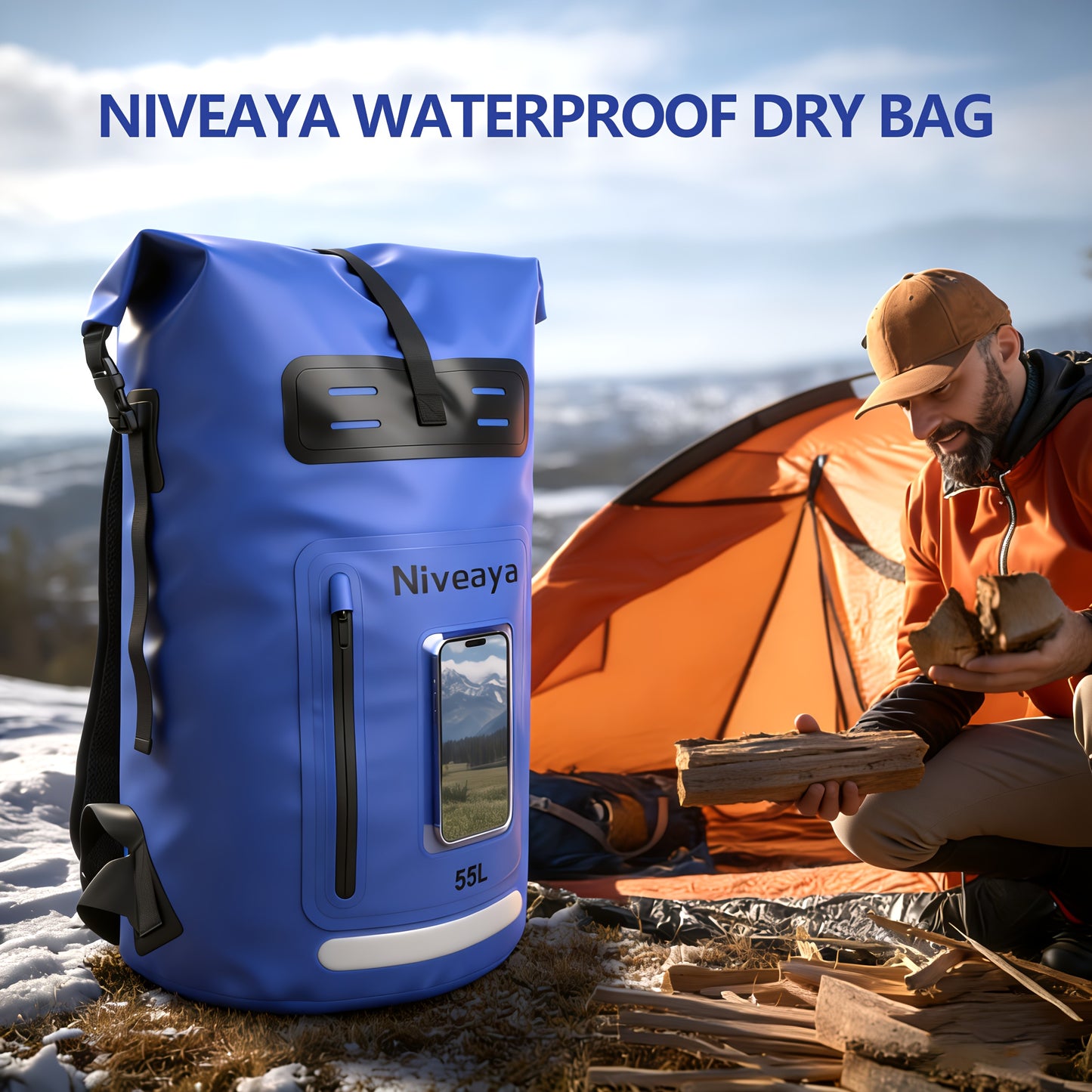 NIVEAYA Heavy Duty Hiking Backpack Roll Top Closure Bag