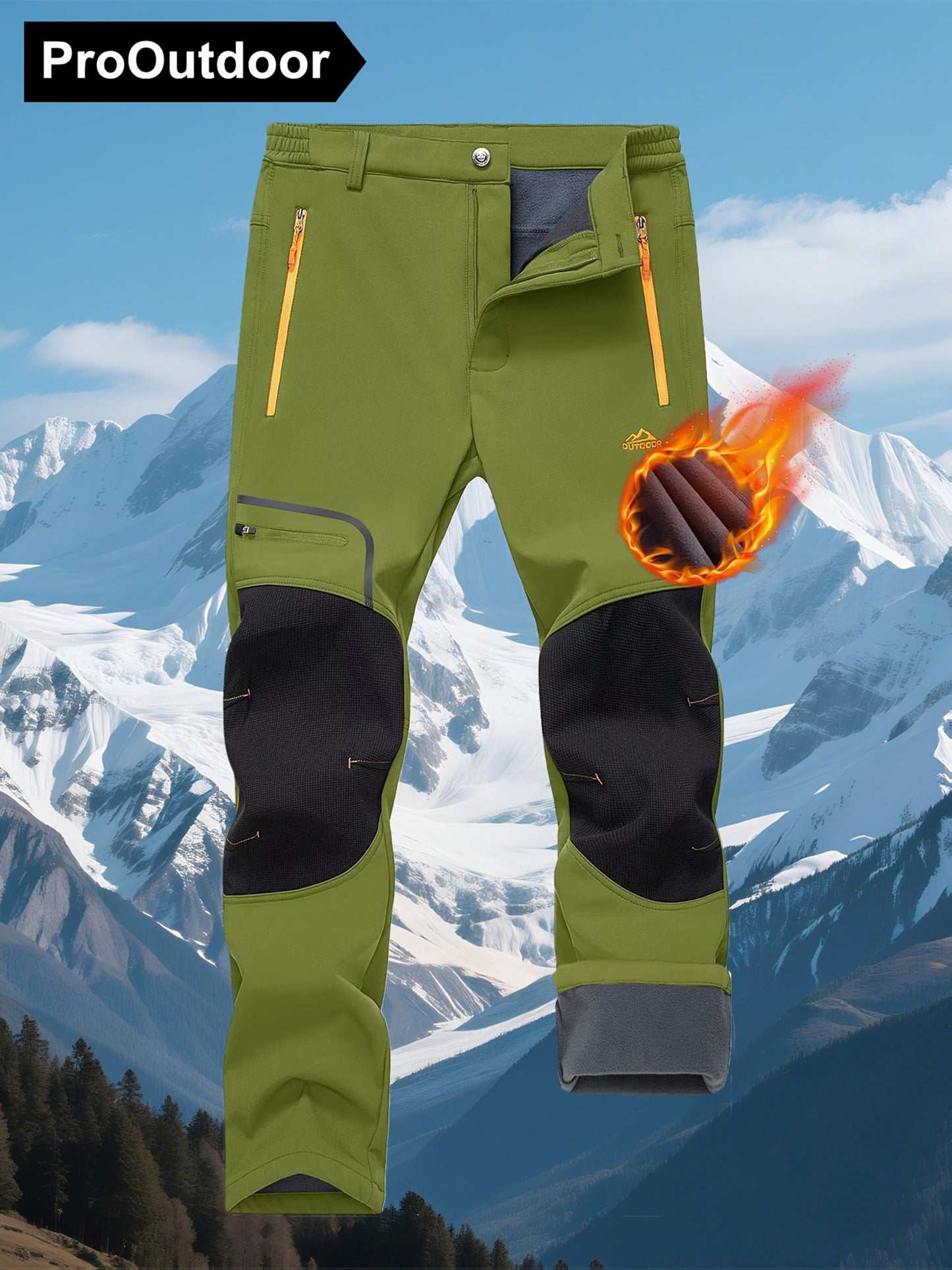 Men'S Heavy-Duty Thermal Winter Pants - Windproof High Quality Softshell with Fleece Lining, Thickened Insulation, Multi-Pocket Design (Knee & Zippered Pockets), Elastic Waist & Cuff - Ideal for Skiing, Snowboarding, Camping,