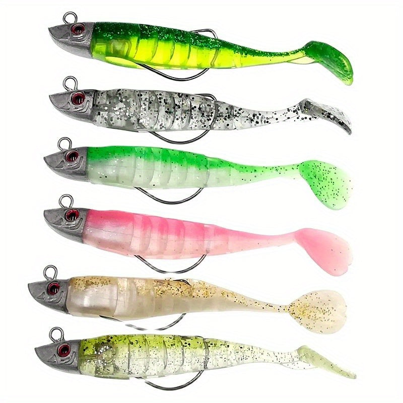 Six Mixed Jig Head Soft Bait Paddle Tail for Fishing