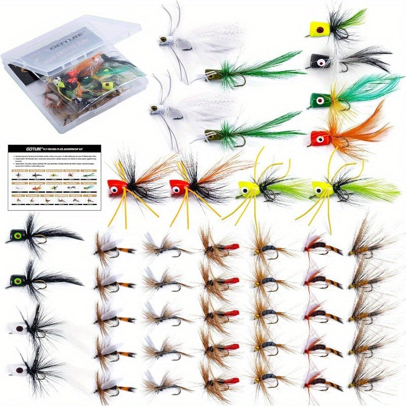 Fly Fishing Poppers Lures, Topwater Popper Flies Bugs Lure, Fly Fish Poppers Fishing Lures Kit, Dry Flies for Panfish Bluegill Crappie Sunfish Bass Trout Salmon