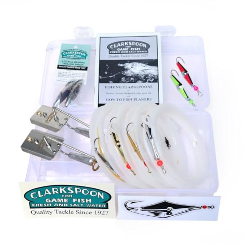 Clarkspoon All-in-One Trolling Fishing Kit: 4+2 Rigged Lures, Trolling Sinkers & Planers, Hand-Rigged in USA, Ready-to-Fish Tackle for Spanish Mackerel, Bluefish, Bonito, Tuna - Saltwater/Coastal Fishing Gear with Tackle Box
