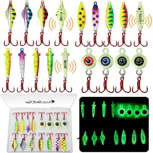 Dovesun Ice Fishing Jigs Ice Fishing Lures Kit Rattling Glow Ice Fishing Spoons for Bass Crappie, Ice Fishing Gear, Freshwater Fishing, Glow In Dark, Rattling Jigs, Highquality Lures, Precisioncrafted Spoons, Fishing Bait, Ji