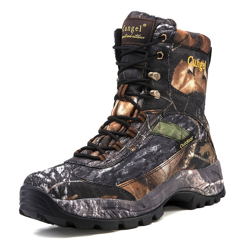 Men's Heavy-Duty Waterproof Camo Hiking Boots - Slip-Resistant Breathable Hunting Boots with Camouflage Design, All-Season Outdoor Trekking Shoes, Mid-Calf Height & Cushioning (Rubber Sole) for Camping, Climbing, Elk Hunting