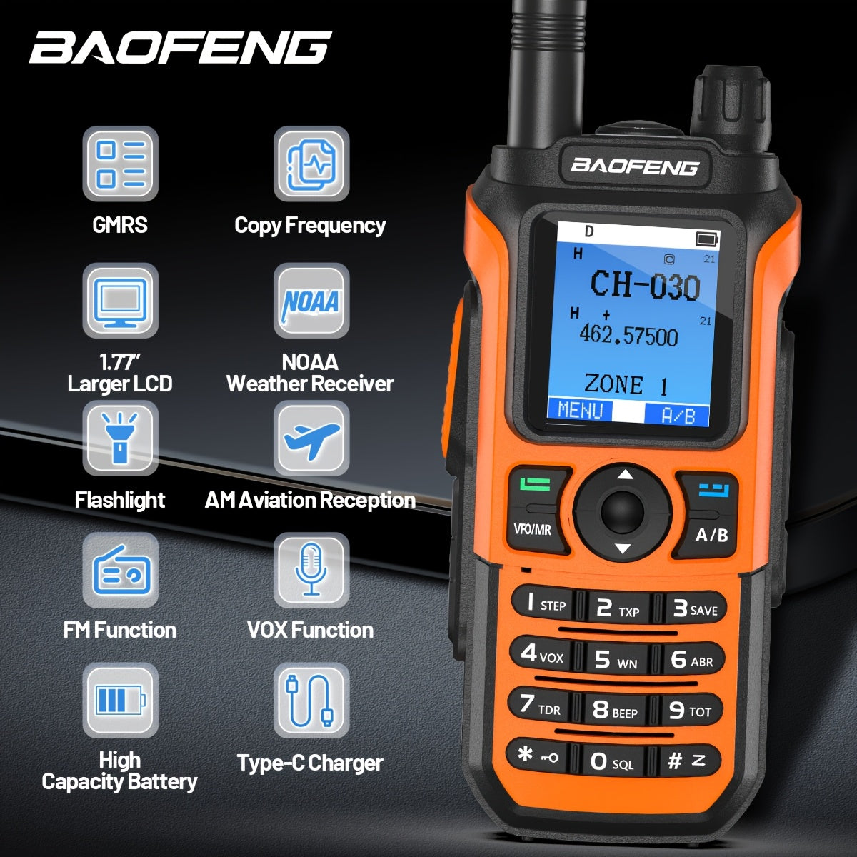 Baofeng GMRS Two Way Radio GM21 999 Channels USB Charger
