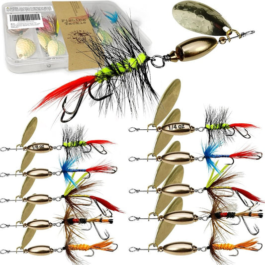 Trout Lures Rooster Bait Tail Fishing Spinnerbaits Brass Hard Metal Spinner Baits Trout Fishing Lures for Bass Salmon Pike Freshwater Saltwater Lake River, Spinner Baits Fishing Lures Heavy, Trout Bait, Fishing Lure Making Su
