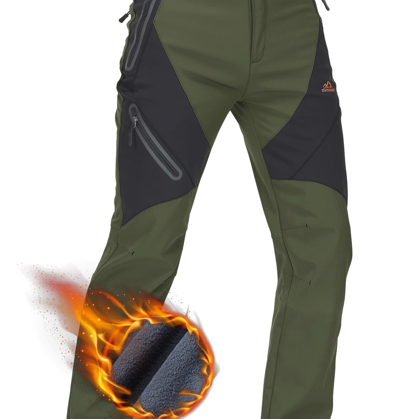 Men'S Thermal Insulated Soft Shell Pants with Fleece Lining - Moisture-Wicking, Windproof & High Quality, 3D Knee Zip Pockets, Full-Zip Closure, Straight Leg Fit for Hiking, Camping, Running, Fishing - Winter Outdoor Sports &