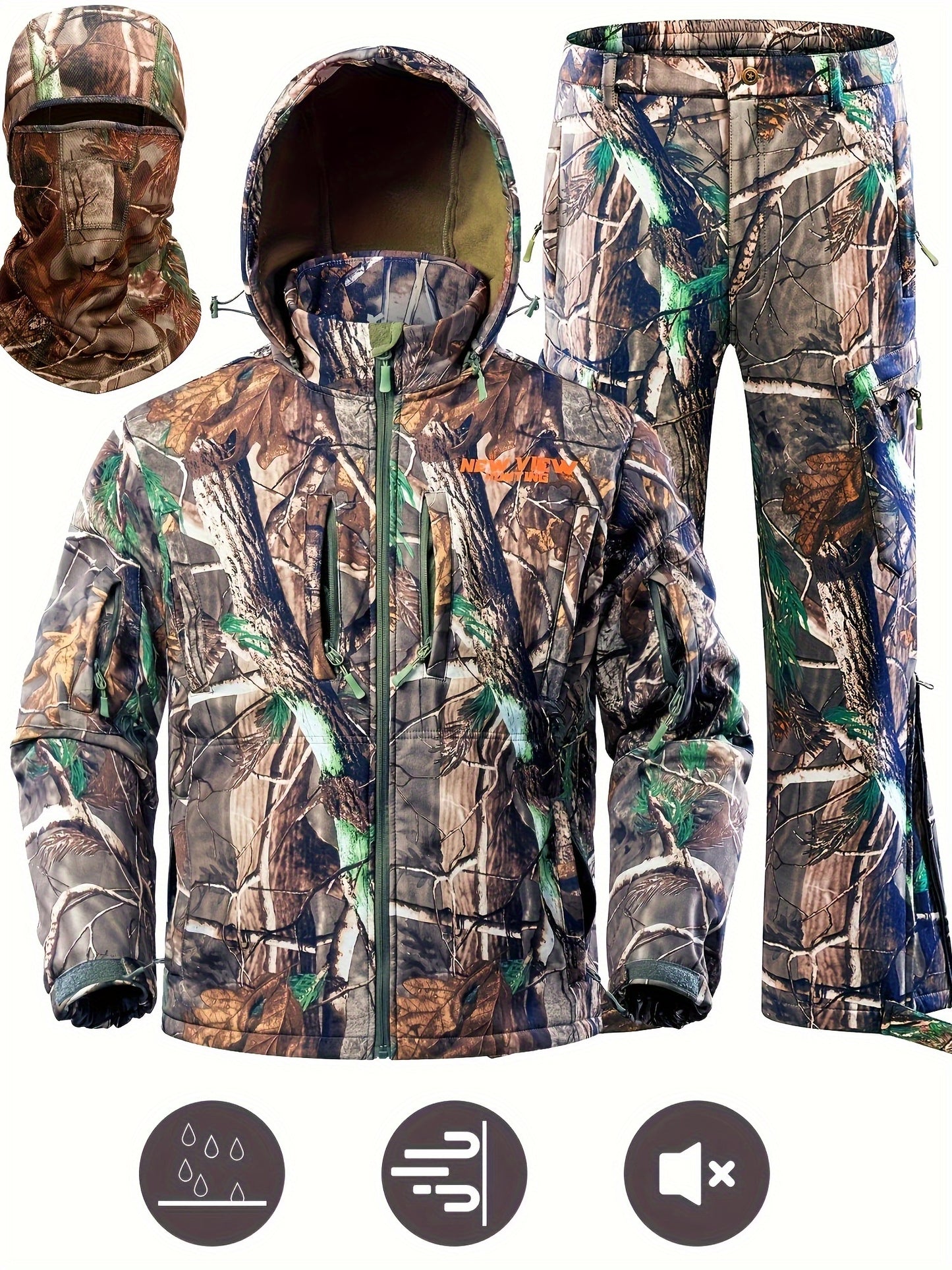 NEW VIEW Camo Hunting Clothes For Men, Winter Warm Hunting Jacket And Pants, Fleece Lined Hunting Suit For Deer Duck Bow Hunts