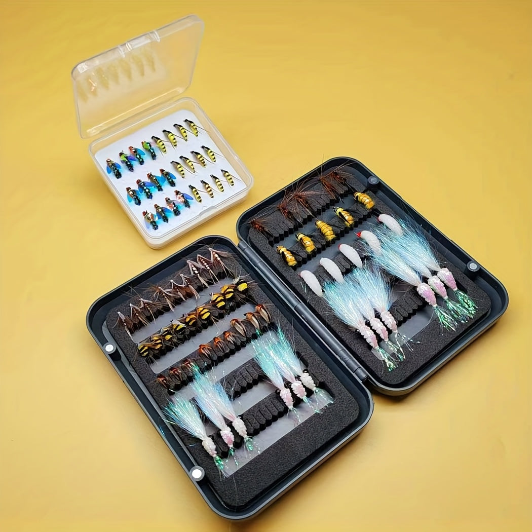 74pcs (2 Box Bundle) Fly Fishing Lure Kit - All-in-One Dry/Wet/Streamer/Nymph Baits with Heavy-Duty Tackle Box-Like Organizer-Like Case-Like Presentation (No Box) Pattern - Trout, Salmon, Bass Freshwater/Saltwater Fly Assortm