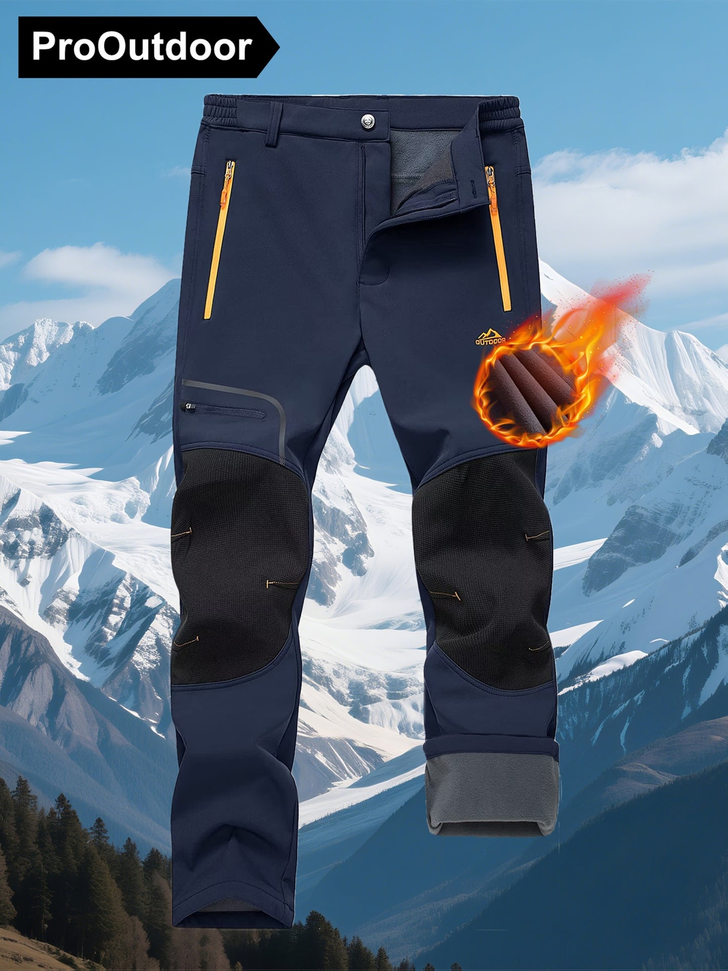 Men'S Heavy-Duty Thermal Winter Pants - Windproof High Quality Softshell with Fleece Lining, Thickened Insulation, Multi-Pocket Design (Knee & Zippered Pockets), Elastic Waist & Cuff - Ideal for Skiing, Snowboarding, Camping,