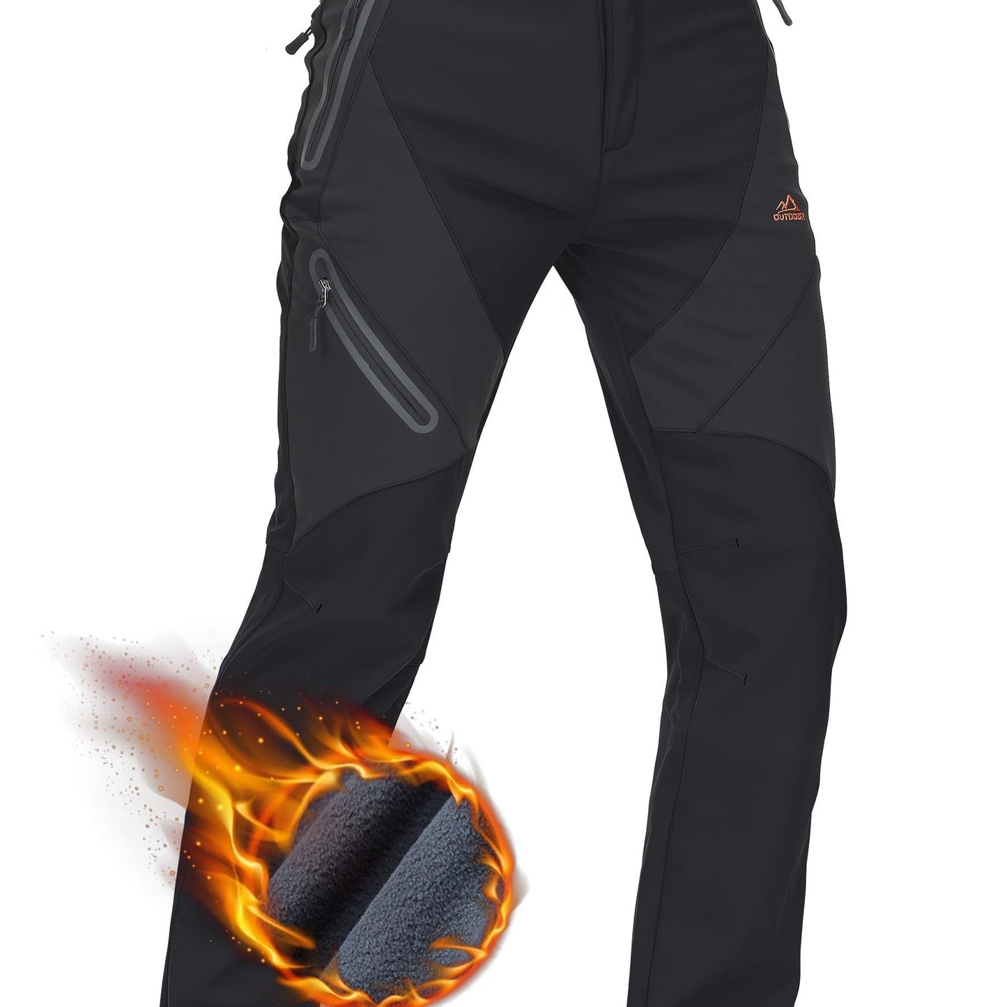 Men'S Thermal Insulated Soft Shell Pants with Fleece Lining - Moisture-Wicking, Windproof & High Quality, 3D Knee Zip Pockets, Full-Zip Closure, Straight Leg Fit for Hiking, Camping, Running, Fishing - Winter Outdoor Sports &