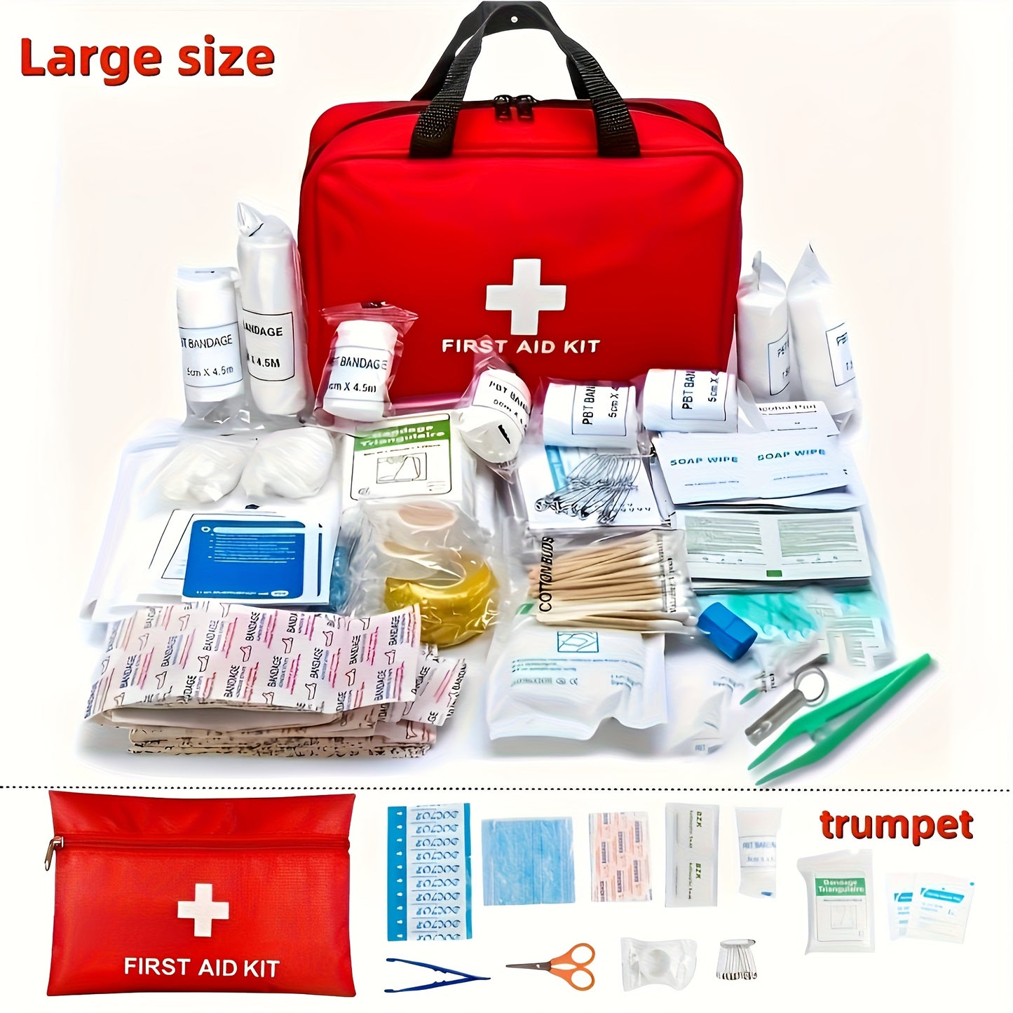 All-in-One Outdoor First Aid Kit with Portable Red Case - Heavy-Duty Supplies for Hunting, Hiking, Camping, & Emergencies - Comprehensive First Aid & Trauma Care (Bandages, Gauze, CPR Mask, Tweezers) for s &