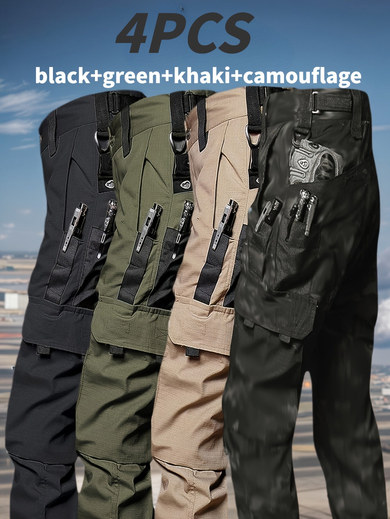 4 Pack Tactical Pants for Men Stretch, Ripstop Work Pants for Men, Lightweight Hiking Cargo Pants, Outdoor Apparel, Gift for Summer