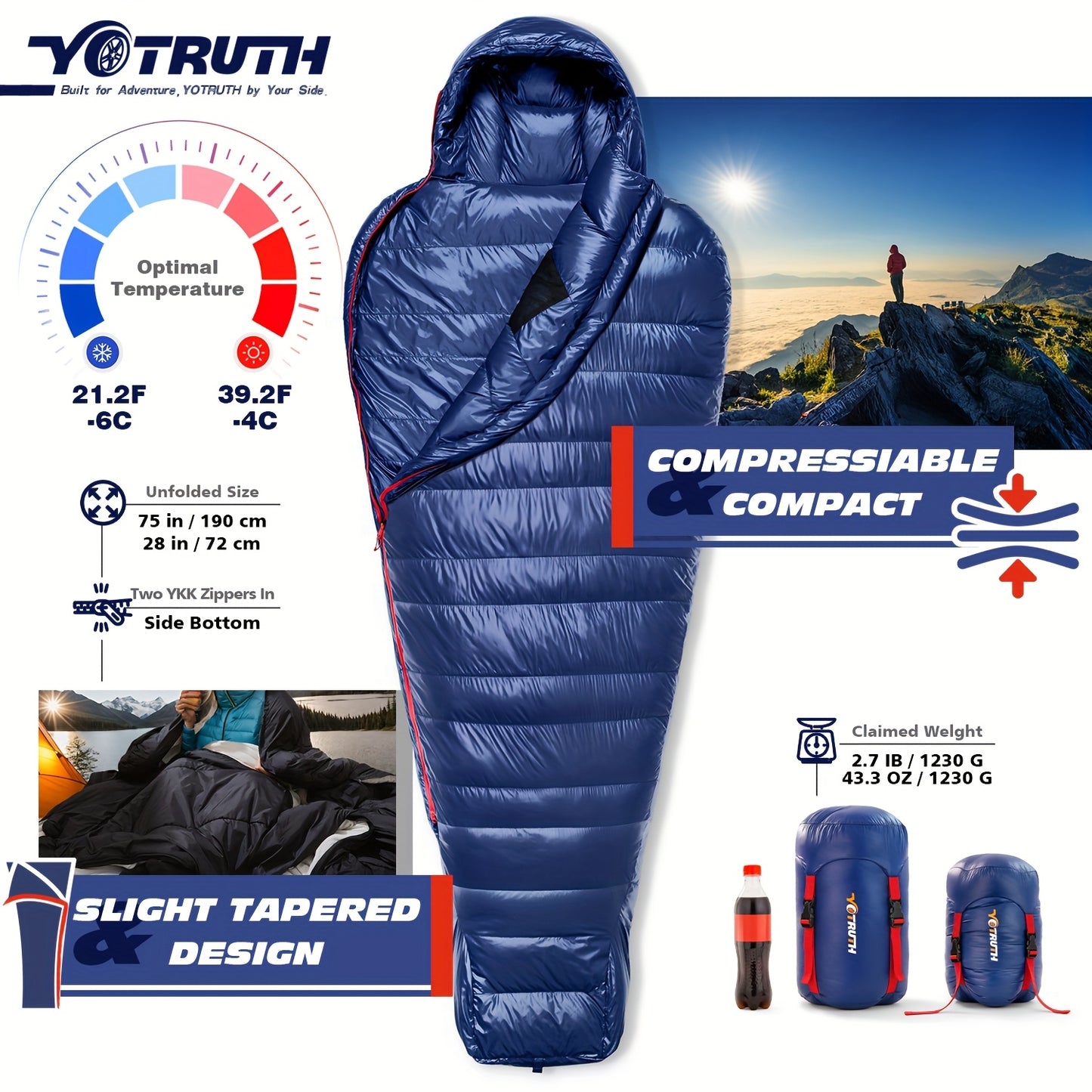 Duck Down 20F Mummy Sleeping Bag 650 Fill for Backpacking
