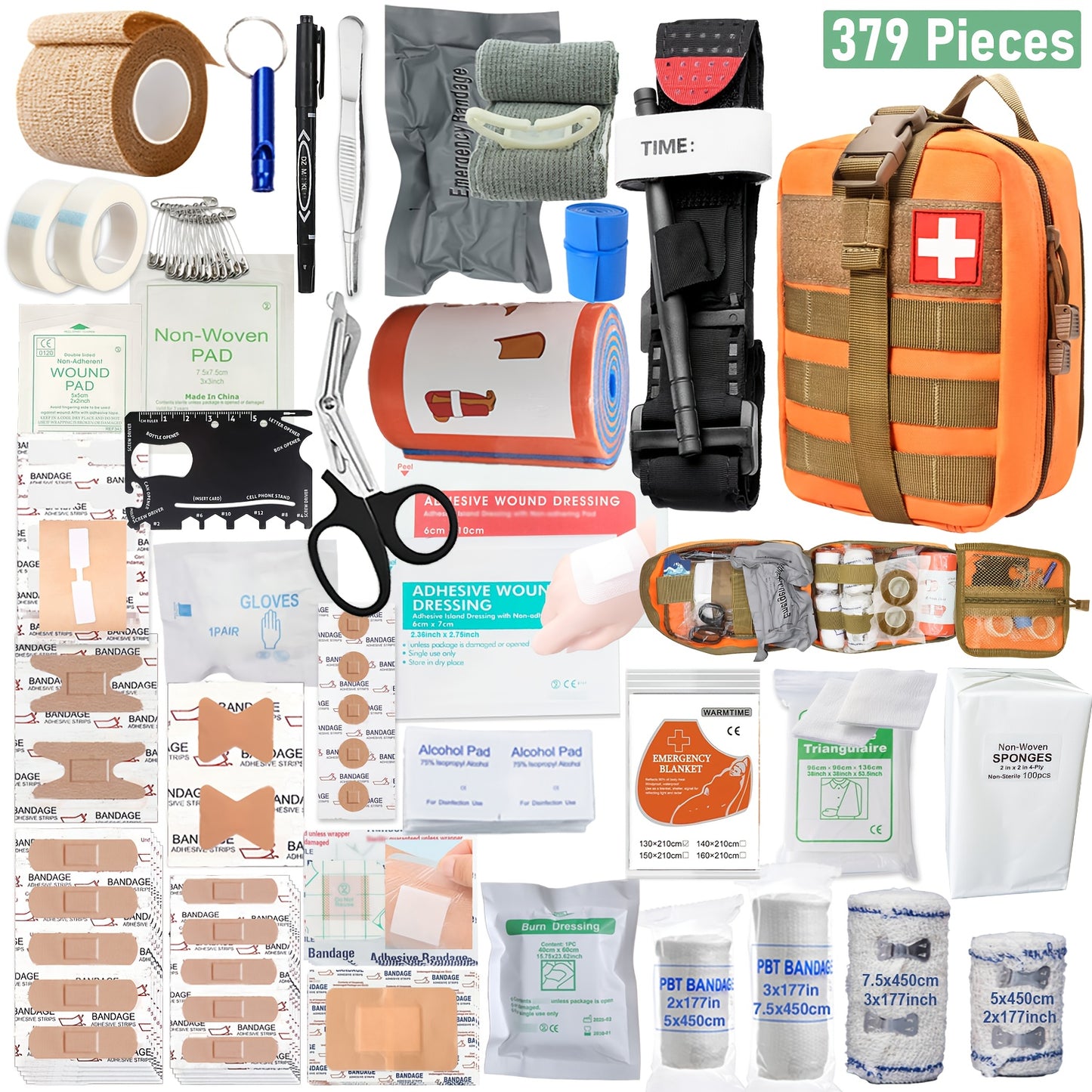 379pcs Of Multi-functional First Aid Kits Essential Safety Supplies for Home Outdoor Hiking And Exploration Portable First Aid Kits Equipped with Scissors Tweezers Etc Perfect Gifts for Family Members Husbands Or Friends Meet