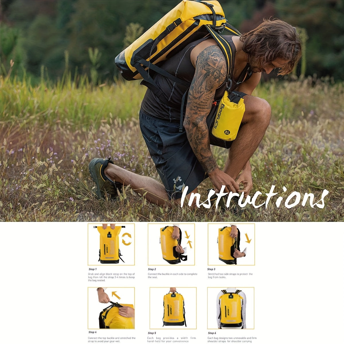 IDRYBAG Heavy Duty Hiking Backpack Roll Top Closure Dry Bag