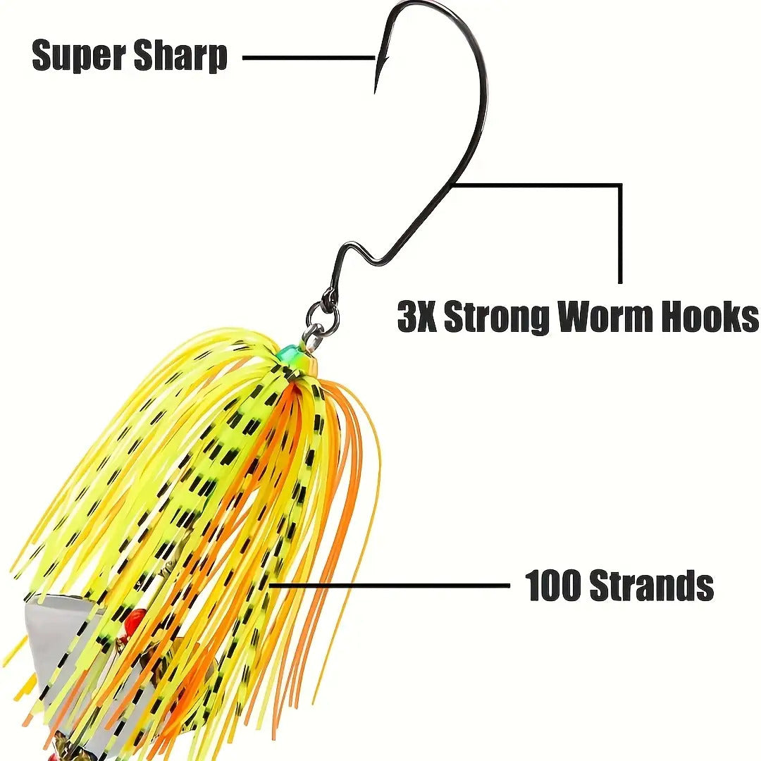 6 Piece Heavy Duty Metal Spinner Bait Lure Set With worm Hooks