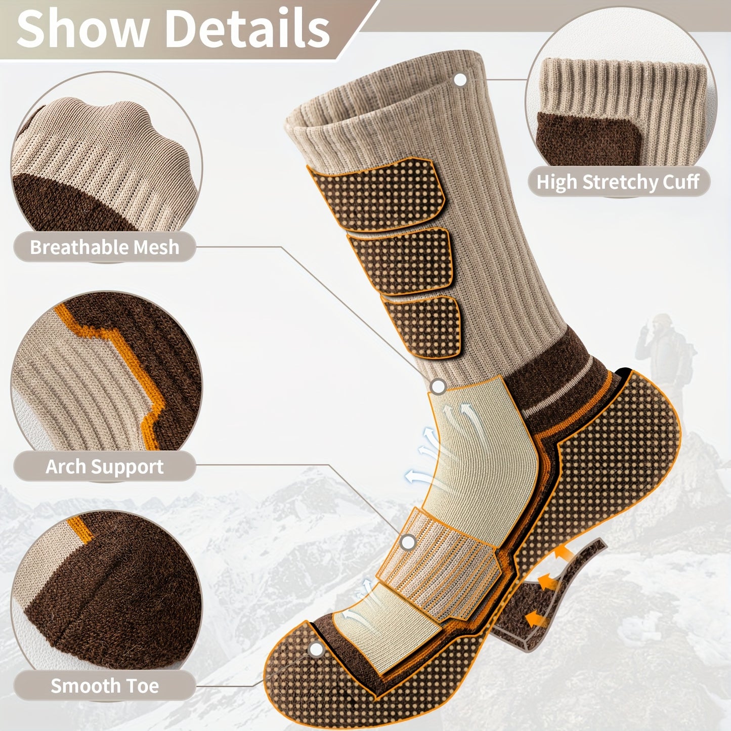 ORVYTHA Wool Hiking Socks 5 Pairs for Men Women Compression